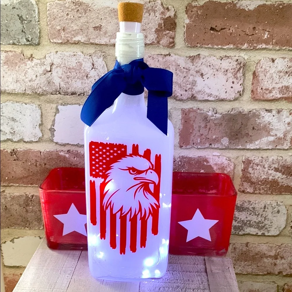 Hand Crafted Patriotic Eagle Lighted Bottle
